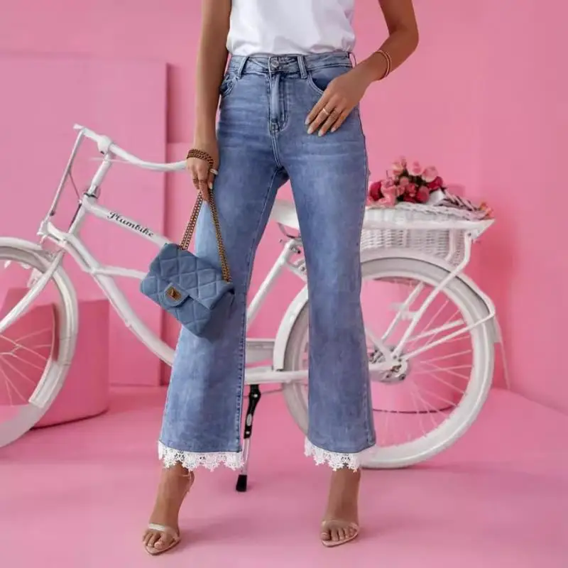 Women's Clothing Jeans New Korean Style High Waisted Slim Fit Micro Flared Jeans Women Featuring Small Fresh Hems Lace Pants
Women's Clothing Jeans New Korean Style High Waisted Slim Fit Micro Flared Jeans Women Featuring Small Fresh Hems Lace Pants
