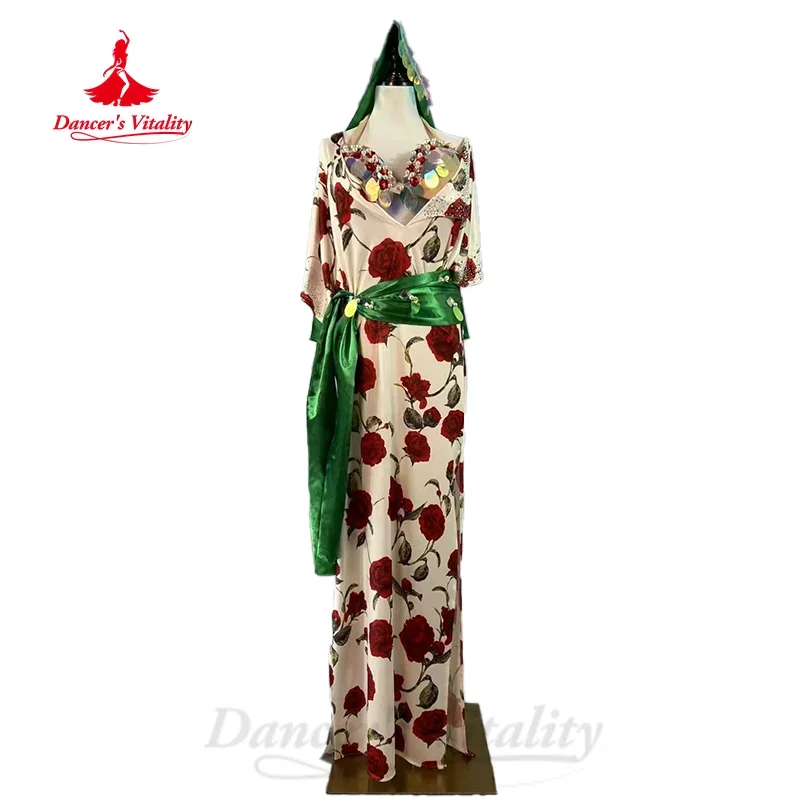 BellyDance Suit Customized Pearl Rhinestone Bra+Rose Printed Robe+Headscarf+Hip Scarf 4pcs Oriental Dance Performance Costume
BellyDance Suit Customized Pearl Rhinestone Bra+Rose Printed Robe+Headscarf+Hip Scarf 4pcs Oriental Dance Performance Costume