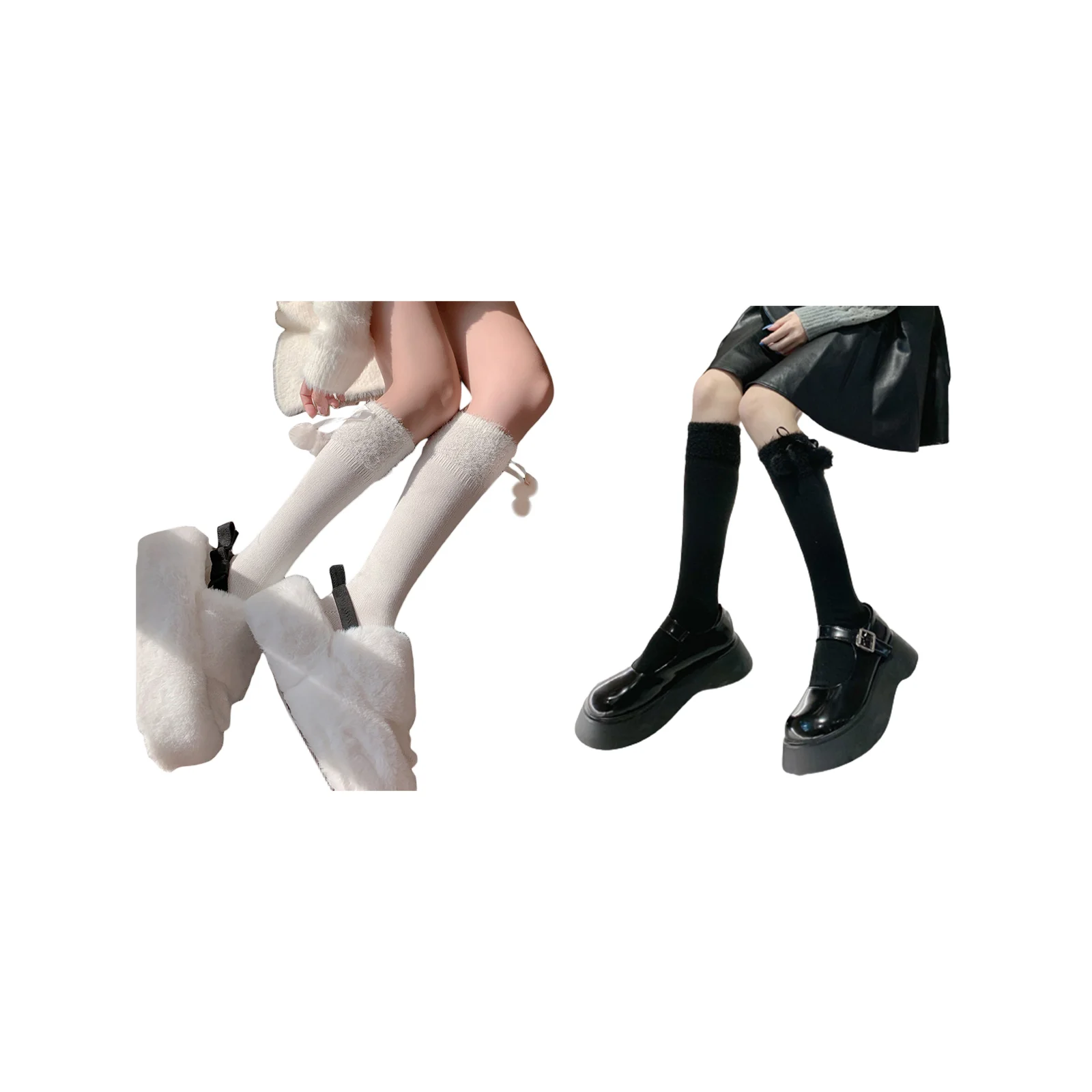 Носки до икроножки с коралловыми помпонами, 1 пара молочно-белых + 1 пара черных.
Носки до икроножки с коралловыми помпонами, 1 пара молочно-белых + 1 пара черных.