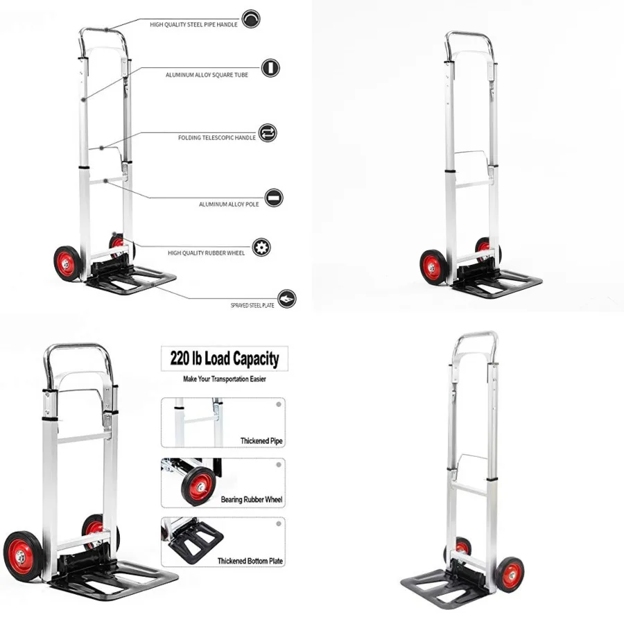 Hand Truck Aluminum Foldable Hand Cart with 6 Wheels 220 lbs Capacity
Hand Truck Aluminum Foldable Hand Cart with 6 Wheels 220 lbs Capacity