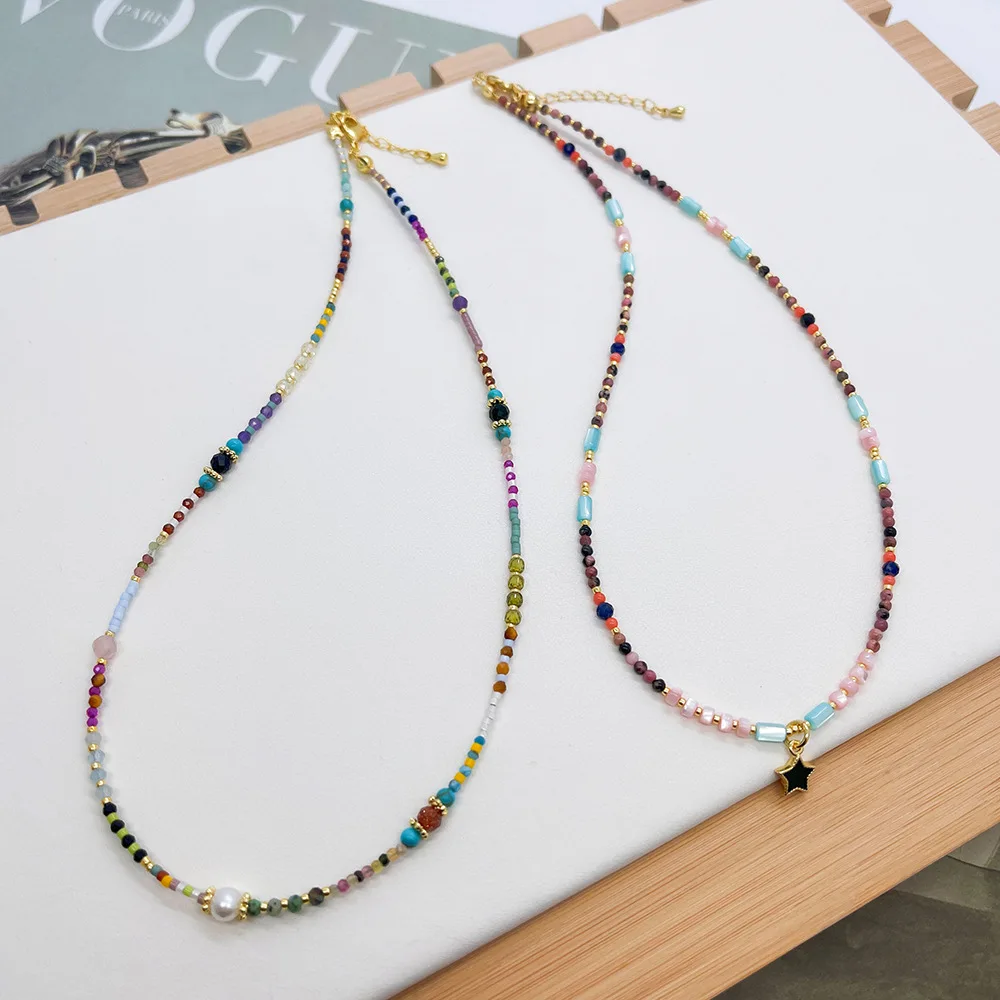 ZGMXR Rice bead necklace Pearl Crystal Colorful Natural stone Stars Pendant Bohemia Adjustable Hand weaving Beaded necklace
ZGMXR Rice bead necklace Pearl Crystal Colorful Natural stone Stars Pendant Bohemia Adjustable Hand weaving Beaded necklace
