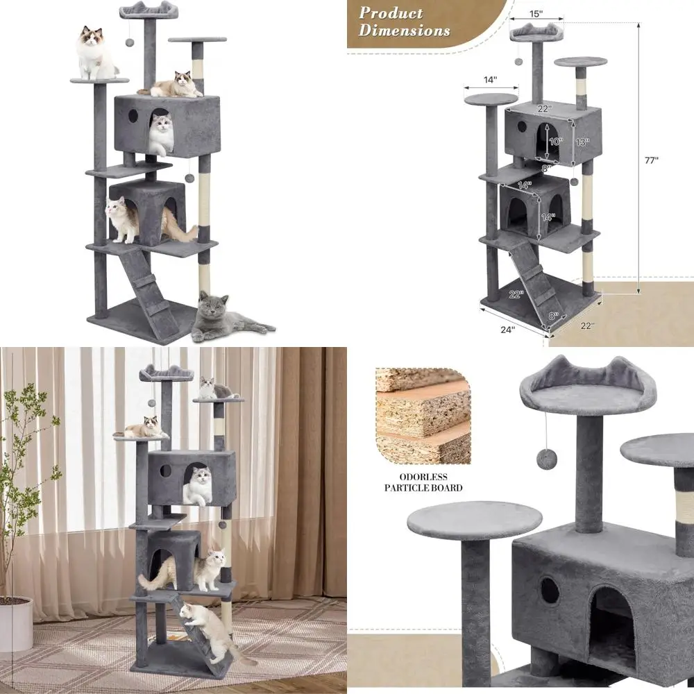 Современная 77-дюймовая башня для кошачьего дерева с когтеточкой, 2 уровнями медоминирования для скалолазания и активности
Современная 77-дюймовая башня для кошачьего дерева с когтеточкой, 2 уровнями медоминирования для скалолазания и активности