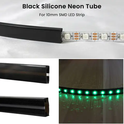 LED Diffuser Black Silicone Tube T0513 Waterproof Flexible Protection Cover For 10mm SMD 5050 WS2812 LED Strip Light 0.5m-5m