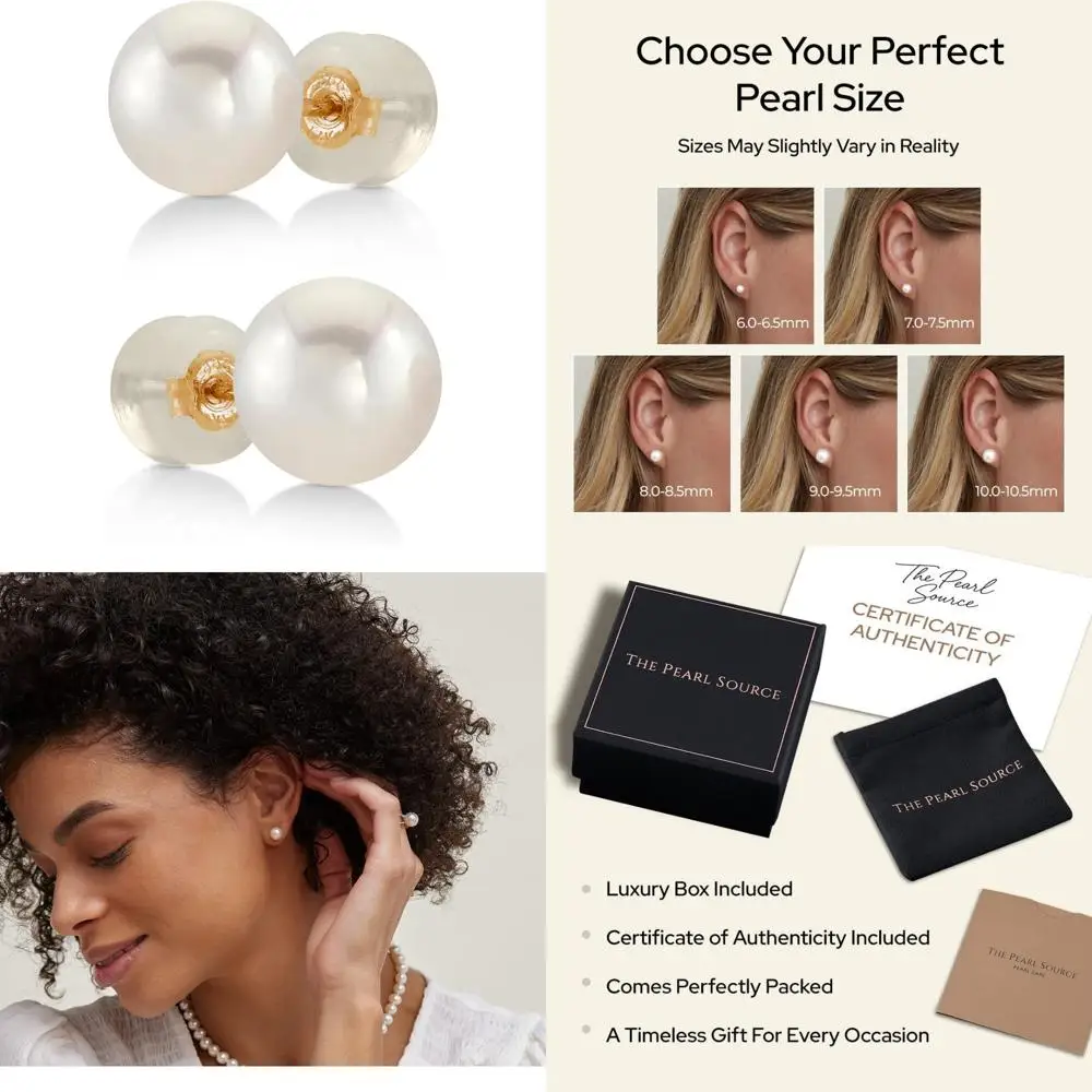 Freshwater Pearl Earrings in 14k Gold for Women - Hypoallergenic White Pearl Studs with Genuine Earrings for Sensitive Ears
Freshwater Pearl Earrings in 14k Gold for Women - Hypoallergenic White Pearl Studs with Genuine Earrings for Sensitive Ears