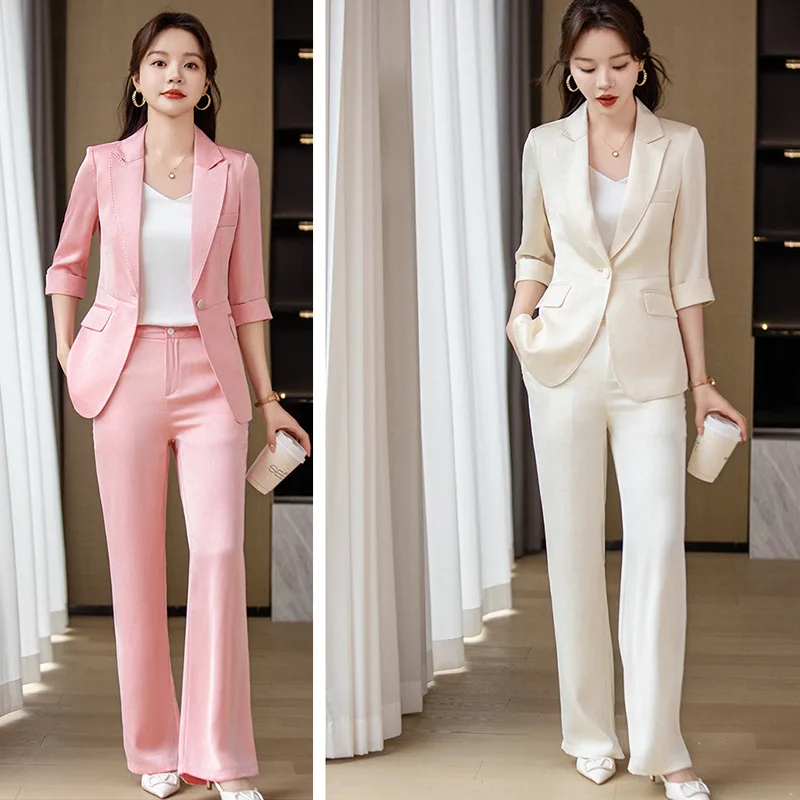 Suit Female Business Clothing Suit Hotel Manager Work Clothes2024Spring and Summer Three-Quarter Sleeve Pink Slim-Fit Suit
Suit Female Business Clothing Suit Hotel Manager Work Clothes2024Spring and Summer Three-Quarter Sleeve Pink Slim-Fit Suit