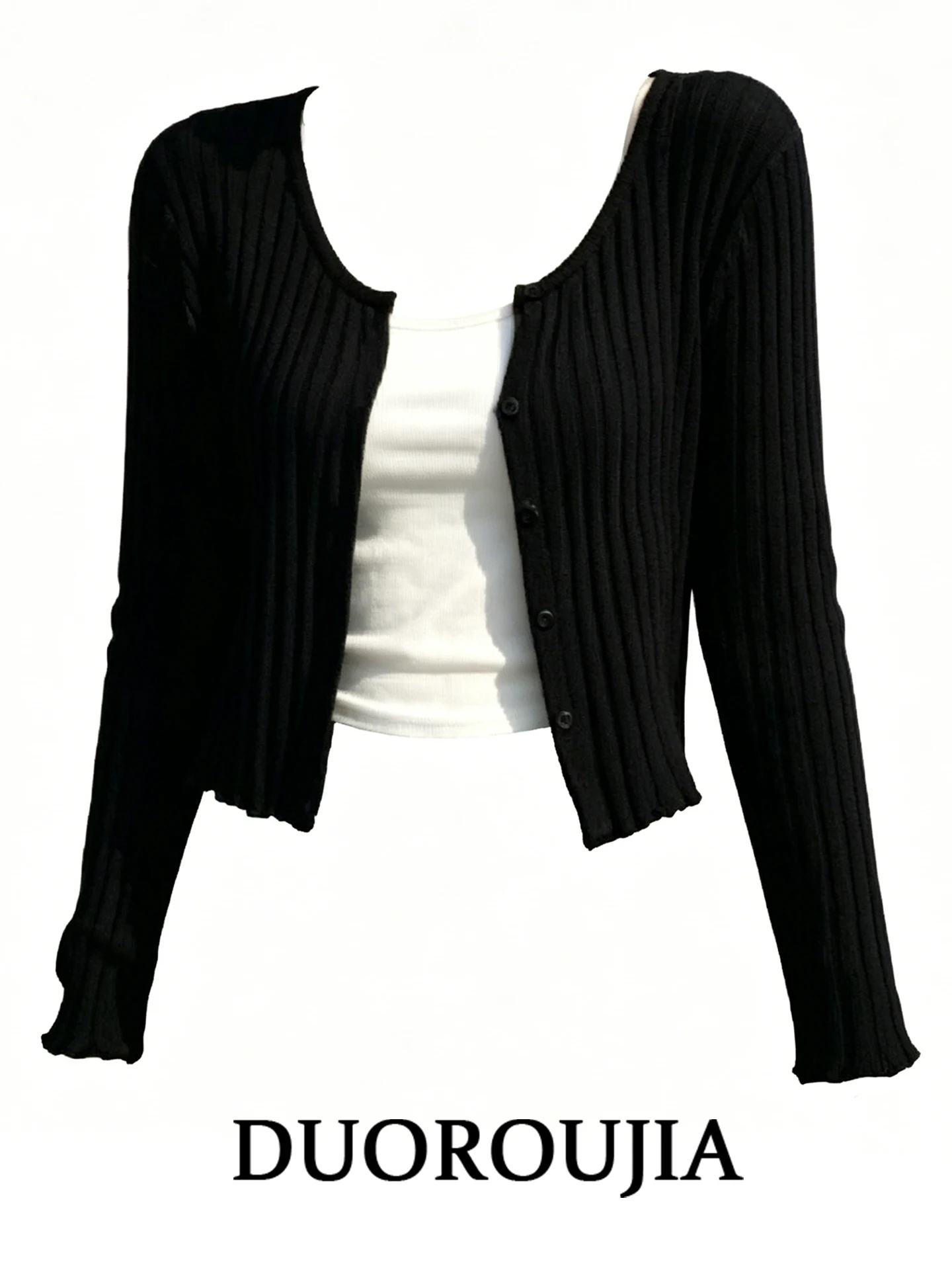 Black V-neck Button Thin Knitted Open Cardigan Women's Summer plus Size Sun Protection Cover up Top Simple Style Loose Fit
Black V-neck Button Thin Knitted Open Cardigan Women's Summer plus Size Sun Protection Cover up Top Simple Style Loose Fit