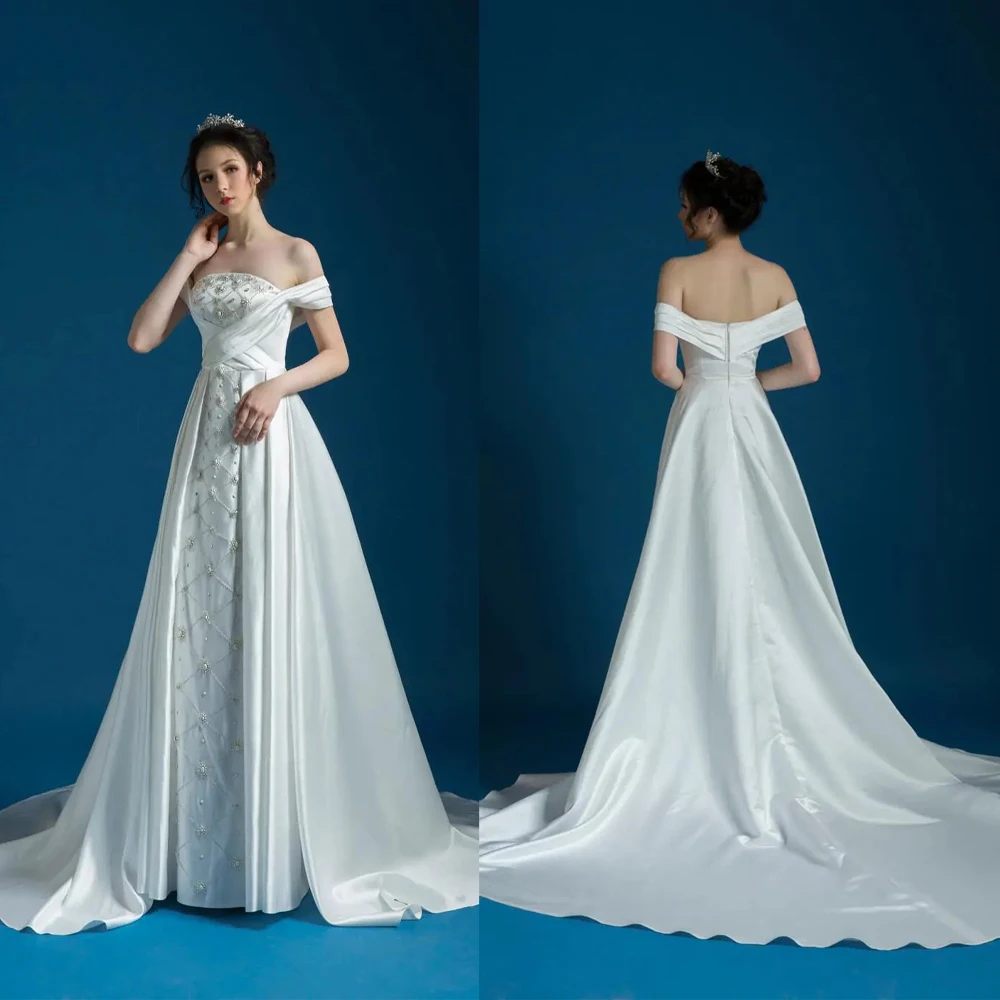 Luxury Off Shoulder Satin Wedding Dresses Appliques Pearls Mermaid Detachable Skirt Bridal Gowns Vestidos De Novia Customized
Luxury Off Shoulder Satin Wedding Dresses Appliques Pearls Mermaid Detachable Skirt Bridal Gowns Vestidos De Novia Customized