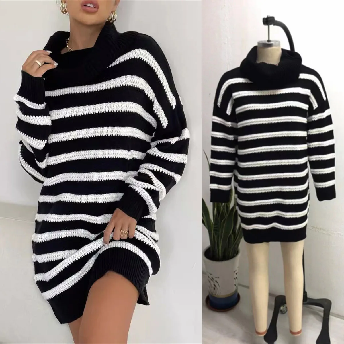 2024 Autumn Winter New Women's Lapel Black And White Splicing, Woolen Dress With Striped Knitting
2024 Autumn Winter New Women's Lapel Black And White Splicing, Woolen Dress With Striped Knitting