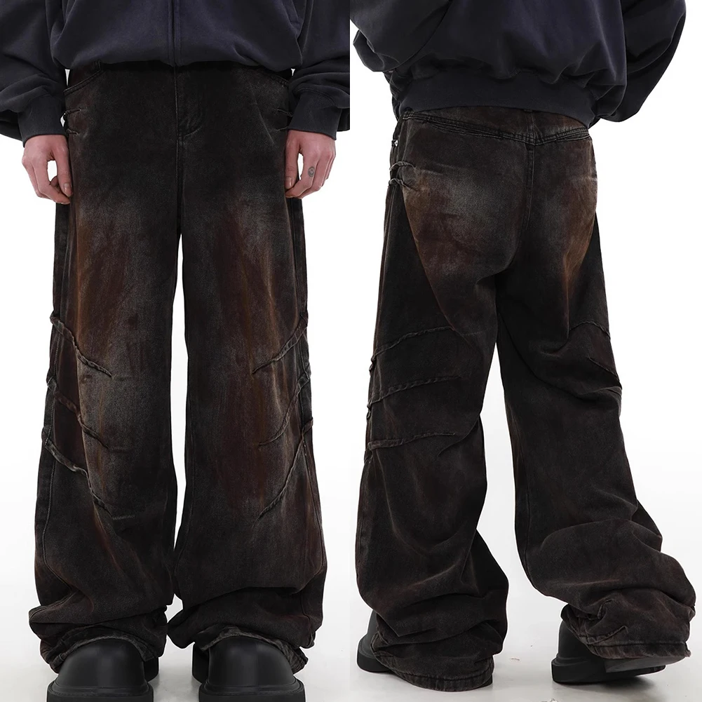 Mens Pleated High Street Worn Out Gradient Color Jeans Straight Wide Leg Pants Y2K Streetwear Patchwork Baggy Jeans Loose Trouse
Mens Pleated High Street Worn Out Gradient Color Jeans Straight Wide Leg Pants Y2K Streetwear Patchwork Baggy Jeans Loose Trouse