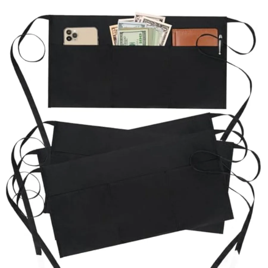 4 Pack Waitress Apron With 3 Pockets-Black Server Aprons-Waiter Short Half Waist Servers Apron
4 Pack Waitress Apron With 3 Pockets-Black Server Aprons-Waiter Short Half Waist Servers Apron