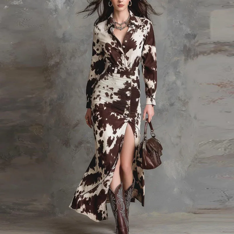 Spring Autumn Fashion Animal Print Long-sleeved Shirt Slit Dress Dresses Women Sexy Lapel Long Dress Casual Holiday Party Dress
Spring Autumn Fashion Animal Print Long-sleeved Shirt Slit Dress Dresses Women Sexy Lapel Long Dress Casual Holiday Party Dress