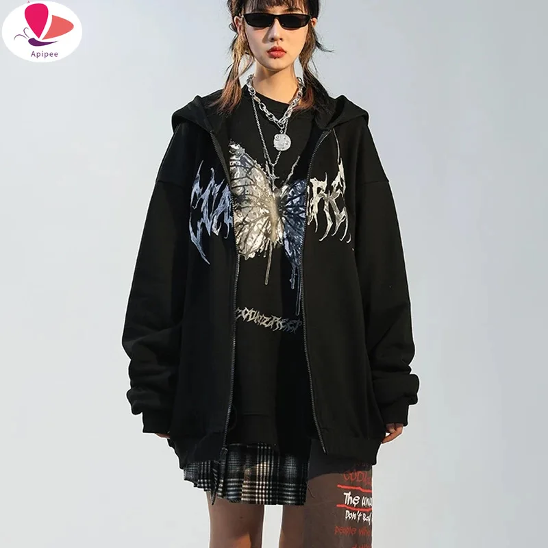Women Hip Hop Streetwear Hoodies Women Jacket butterfly Print Coat Goth Harajuku Y2k aesthetic Clothes grunge Punk Jacket Zip-up
Women Hip Hop Streetwear Hoodies Women Jacket butterfly Print Coat Goth Harajuku Y2k aesthetic Clothes grunge Punk Jacket Zip-up
