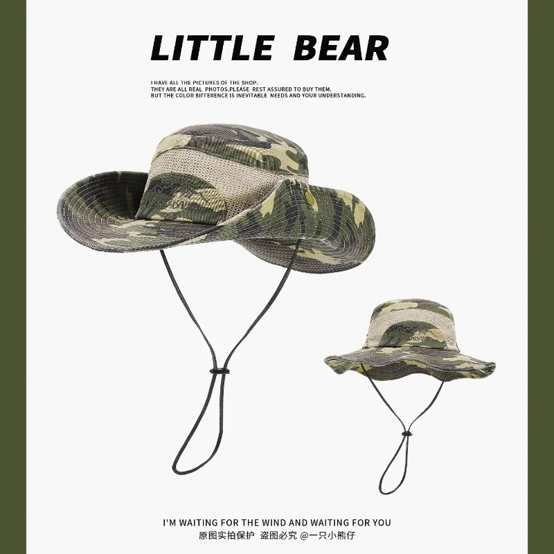 American Outdoor Mesh Camouflage Bucket Hat Men and Women Summer Breathable Fishing Cap Large Brim Sunshade Camping Sun Caps
American Outdoor Mesh Camouflage Bucket Hat Men and Women Summer Breathable Fishing Cap Large Brim Sunshade Camping Sun Caps