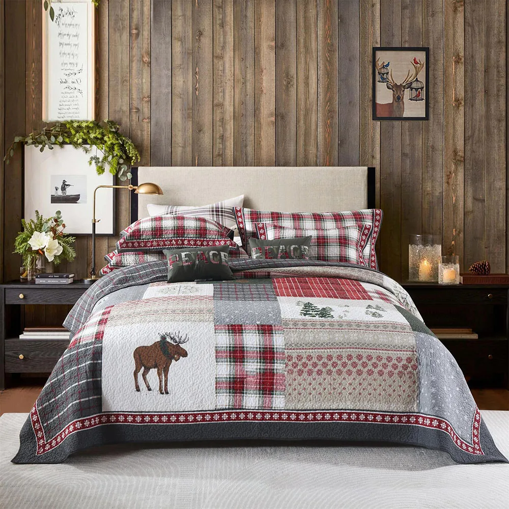 American Patchwork Christmas Reindeer Quilt Set, 3-Piece All-Season Cotton Bedspread, Holiday Home Decor Blanket for Sofa Bed
American Patchwork Christmas Reindeer Quilt Set, 3-Piece All-Season Cotton Bedspread, Holiday Home Decor Blanket for Sofa Bed