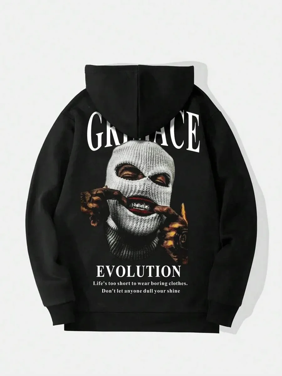 Street - Style Evolution Cotton Hoodie,Featuring A Bold Image of A Person in A Knit Balaclava, with “GRACE” and “EVOLUTION” Text
Street - Style Evolution Cotton Hoodie,Featuring A Bold Image of A Person in A Knit Balaclava, with “GRACE” and “EVOLUTION” Text