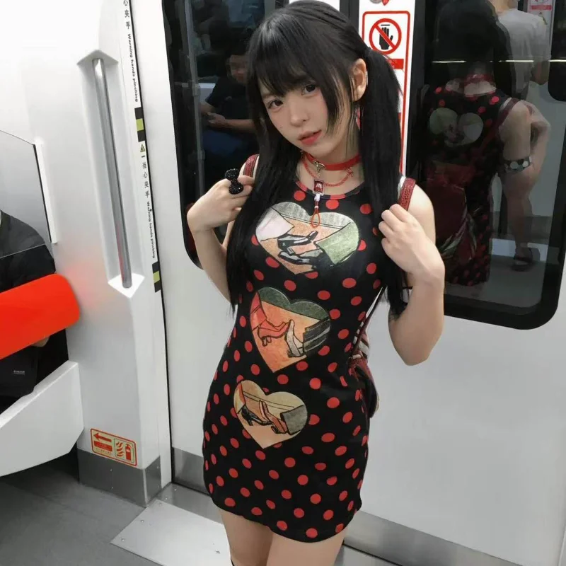 Japanese Y2k Aesthetic Mini Dress Women Cute Heart Print Sleeveless Slim Waist Dresses Vintage Harajuku Vestidos Summer
Japanese Y2k Aesthetic Mini Dress Women Cute Heart Print Sleeveless Slim Waist Dresses Vintage Harajuku Vestidos Summer