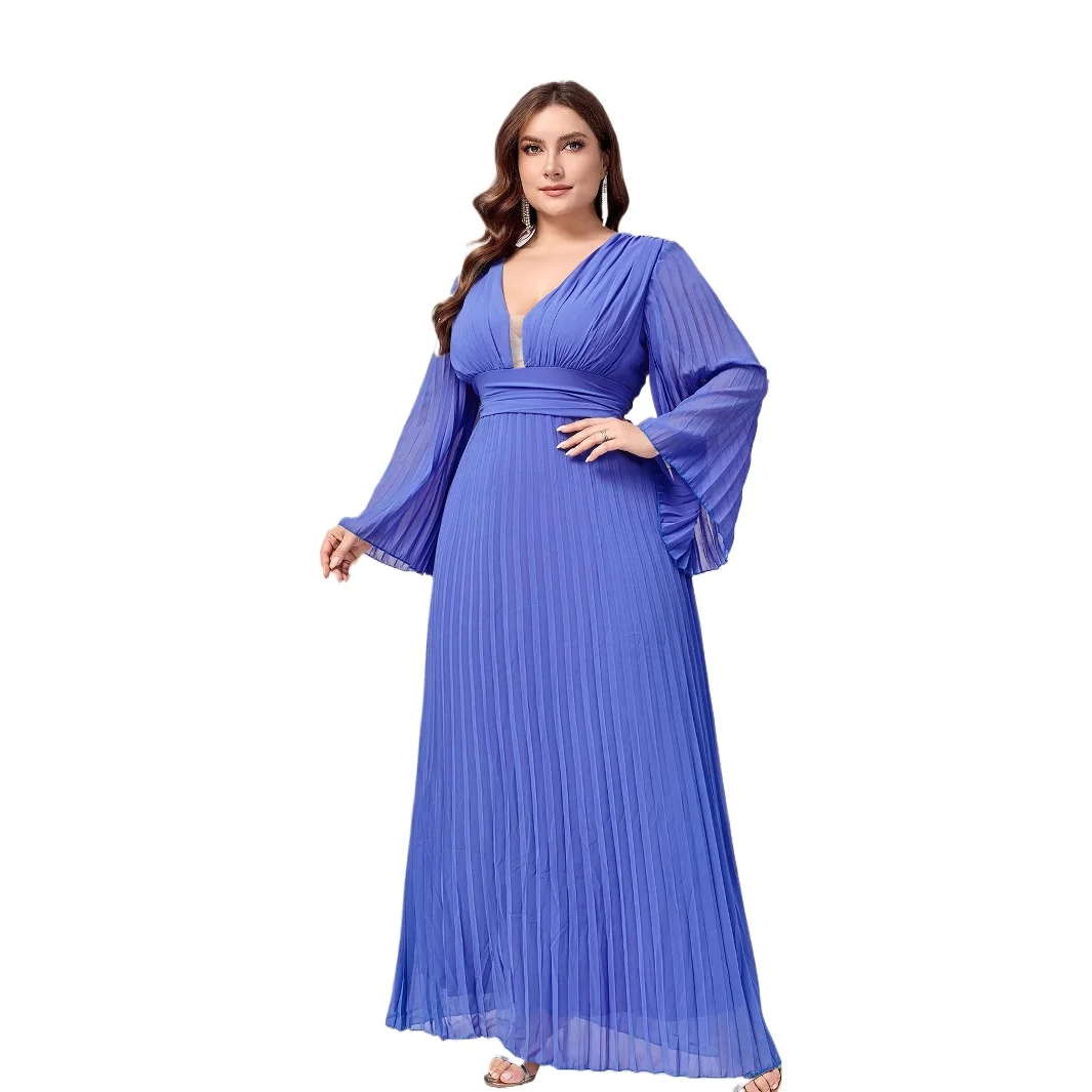 Deep V-neck Pleated Long Chiffon Plus Size Formal Evening Dress With Long Sleeves
Deep V-neck Pleated Long Chiffon Plus Size Formal Evening Dress With Long Sleeves