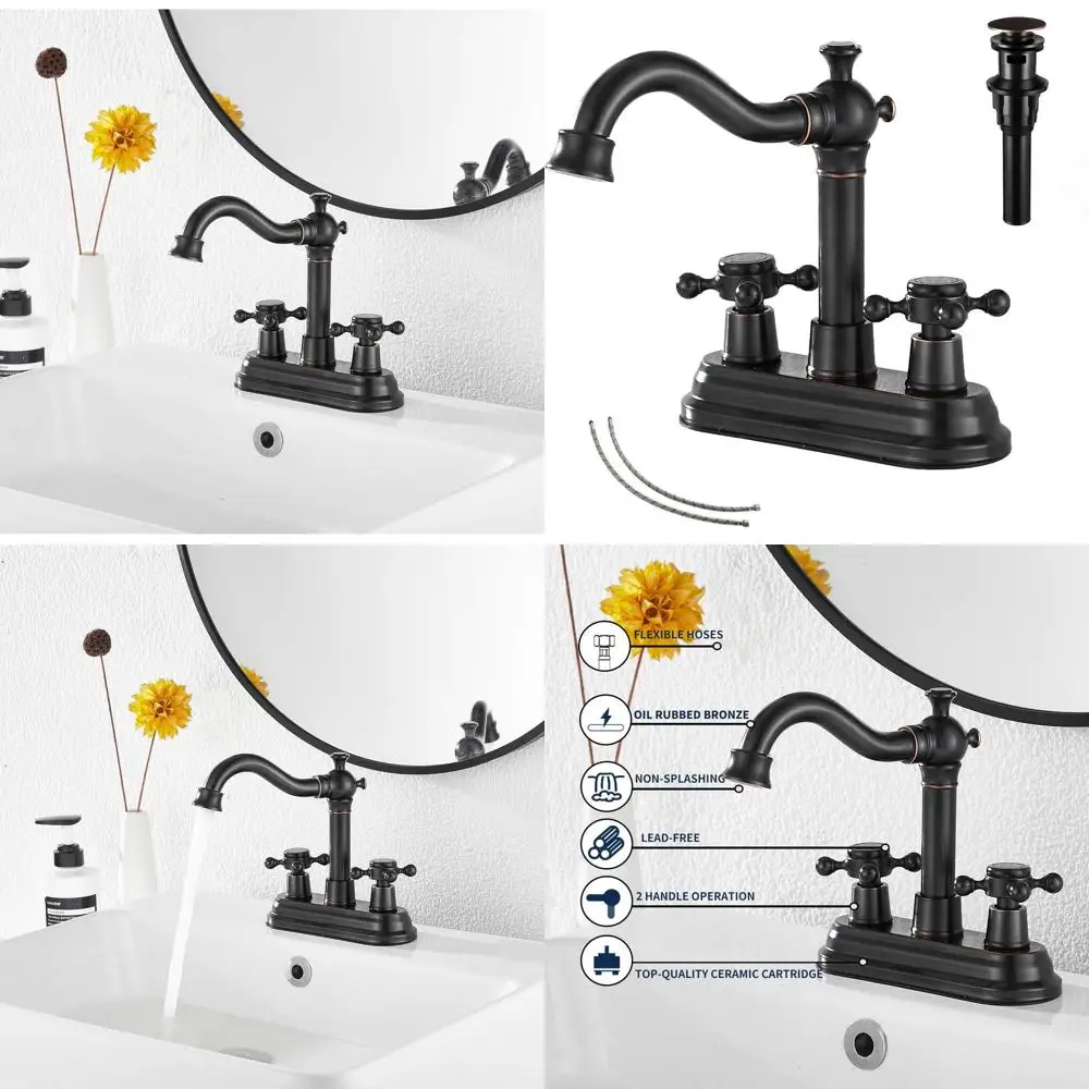 4-дюймовый смеситель для ванной комнаты с двумя ручками, цветом «масляная бронза», с сливным и подводящим шлангами
4-дюймовый смеситель для ванной комнаты с двумя ручками, цветом «масляная бронза», с сливным и подводящим шлангами