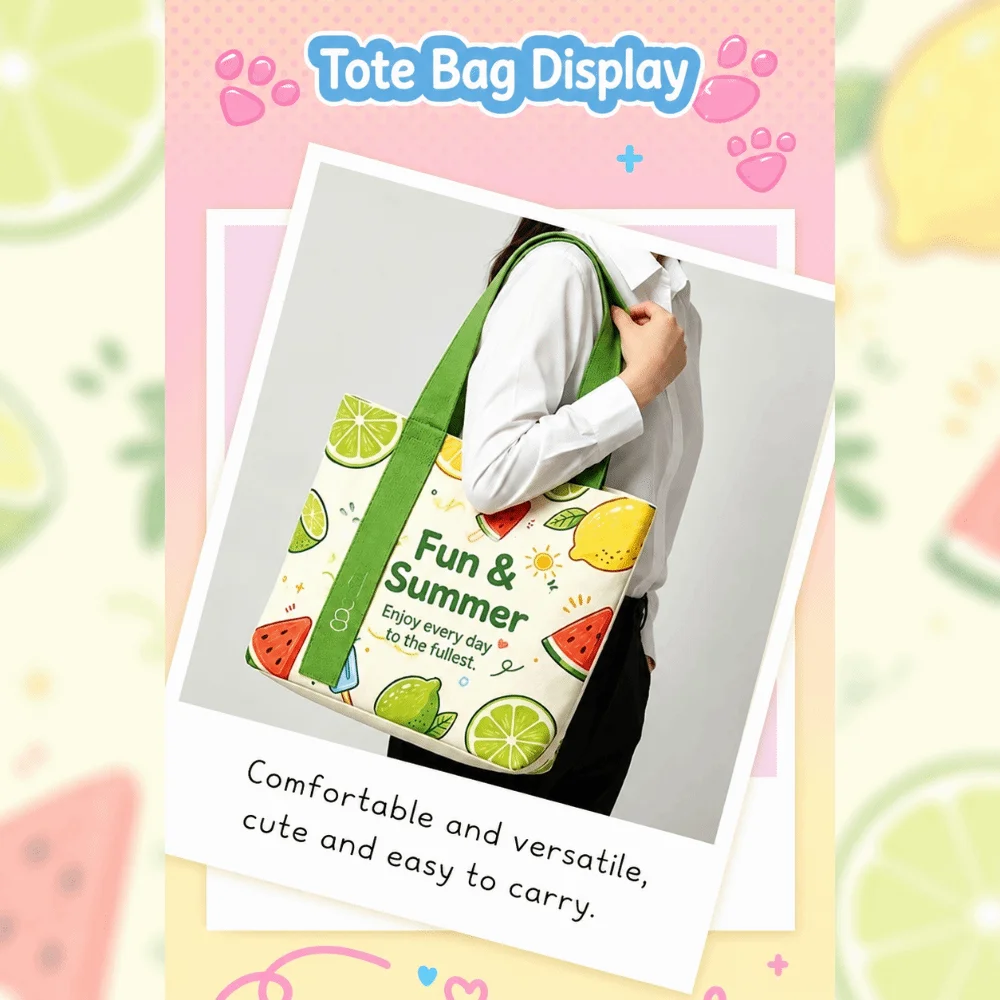 New Canvas Canvas Tote Bag Fruit Print Flat Bottom Daily Handbag Top Handles Large Capacity Shoulder Bag Work
New Canvas Canvas Tote Bag Fruit Print Flat Bottom Daily Handbag Top Handles Large Capacity Shoulder Bag Work