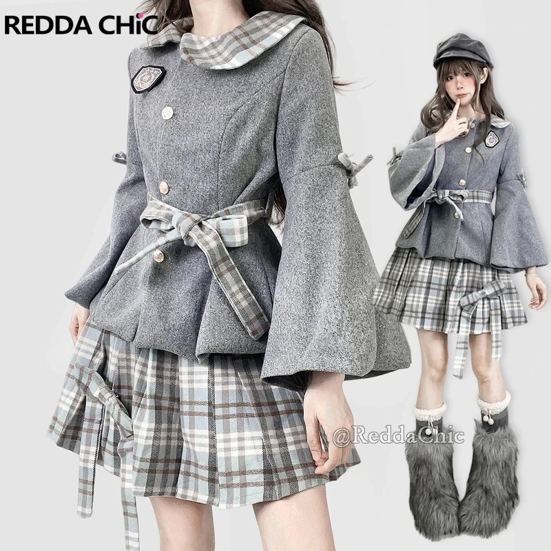 REDDACHiC Women Tweed Jacket Skirt Set Bell Long Sleeve Button Down Peacoat Plaid Bowknot Mini Pleated Skirt Preppy Fall Fashion
REDDACHiC Women Tweed Jacket Skirt Set Bell Long Sleeve Button Down Peacoat Plaid Bowknot Mini Pleated Skirt Preppy Fall Fashion