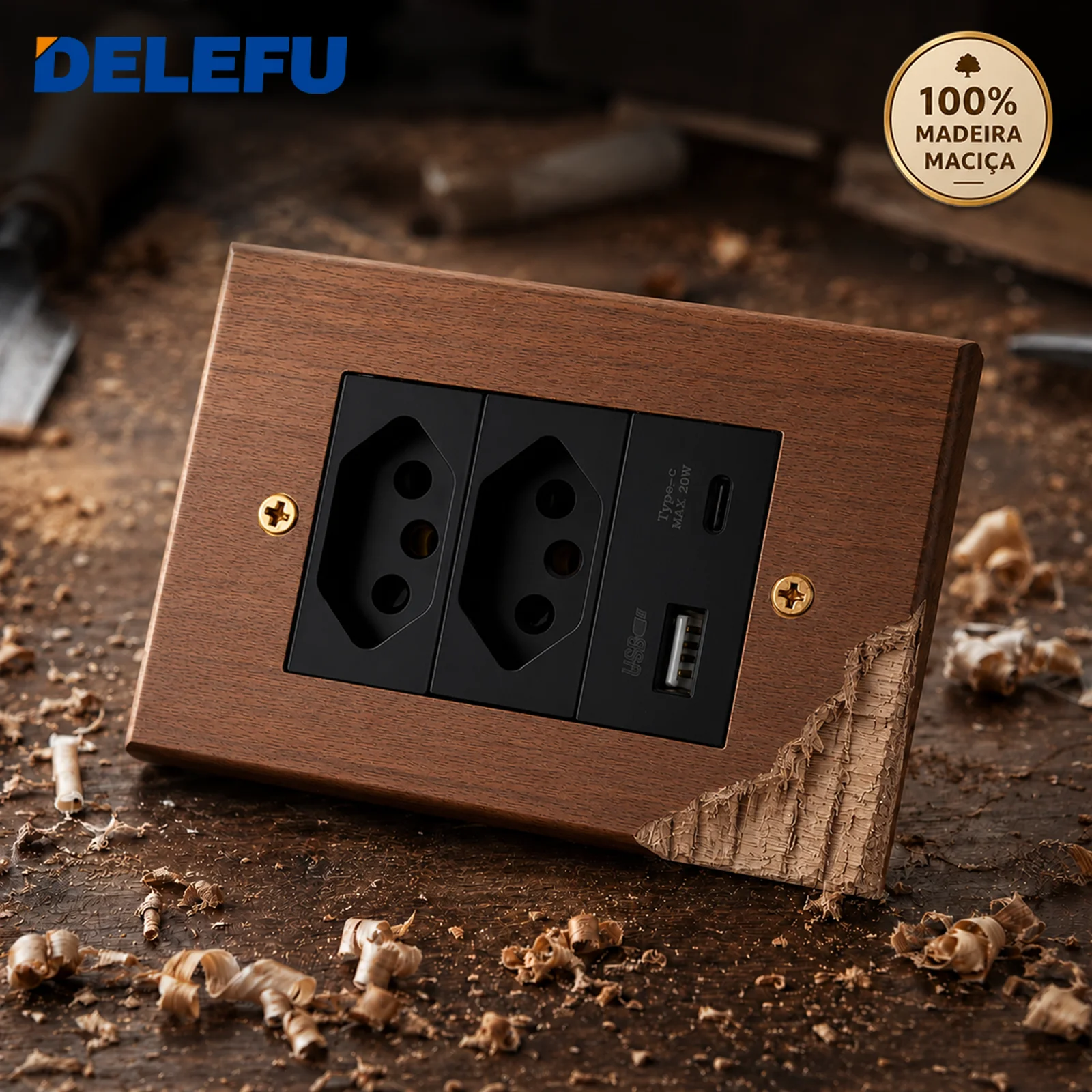 DELEFU Solid Walnut Wood Wall Switch Socket Brazil NBR Standard 20W USB Type-C Fast Charging LED Indicator Light Safety Child Pr
DELEFU Solid Walnut Wood Wall Switch Socket Brazil NBR Standard 20W USB Type-C Fast Charging LED Indicator Light Safety Child Pr