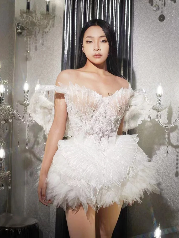 Fashion White Wings Off Shoulder Bandage Backless Short Dress Sexy Evening Celebrate Wedding Birthday Dress Women Dance Costume
Fashion White Wings Off Shoulder Bandage Backless Short Dress Sexy Evening Celebrate Wedding Birthday Dress Women Dance Costume
