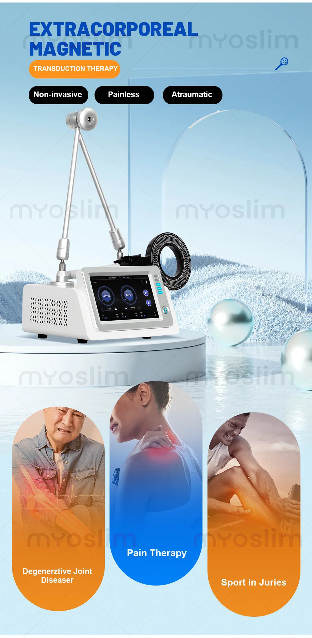 Myoslim Extracorporeal Magnetic Transduction Machine for Professional Pain Relief and Physiotherapy Rehabilitation
Myoslim Extracorporeal Magnetic Transduction Machine for Professional Pain Relief and Physiotherapy Rehabilitation