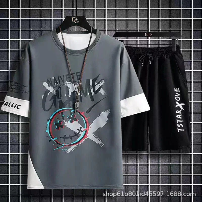 Pop Summer Casual Set, Men's Thin And Trendy Round Neck Short Sleeved T-shirt, Youth Clothing, Sports Short Sleeved New Model
Pop Summer Casual Set, Men's Thin And Trendy Round Neck Short Sleeved T-shirt, Youth Clothing, Sports Short Sleeved New Model