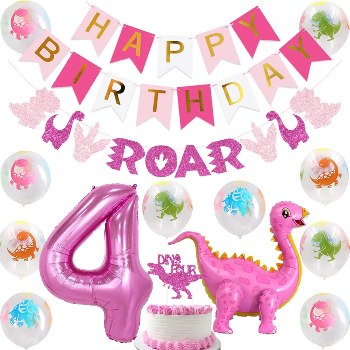 Dinosaur 4th Birthday Party Decorations for Girls Pink Dinosaur Balloon ROAR Garland Dino Four Cake Topper 4th Birthday Supplies 
Dinosaur 4th Birthday Party Decorations for Girls Pink Dinosaur Balloon ROAR Garland Dino Four Cake Topper 4th Birthday Supplies