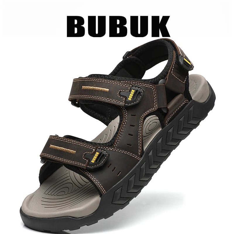 Bubuk New Men's Sandals Made of Top-Layer Cowhide, with Double Adjustable Velcro Straps, Outdoor Non-Slip Thick-Soled Sandals, Adjustable, Non-Slip, Wear-Resistant, Thick-Soled, Breathable, Large Size, Versatile
Bubuk New Men's Sandals Made of Top-Layer Cowhide, with Double Adjustable Velcro Straps, Outdoor Non-Slip Thick-Soled Sandals, Adjustable, Non-Slip, Wear-Resistant, Thick-Soled, Breathable, Large Size, Versatile