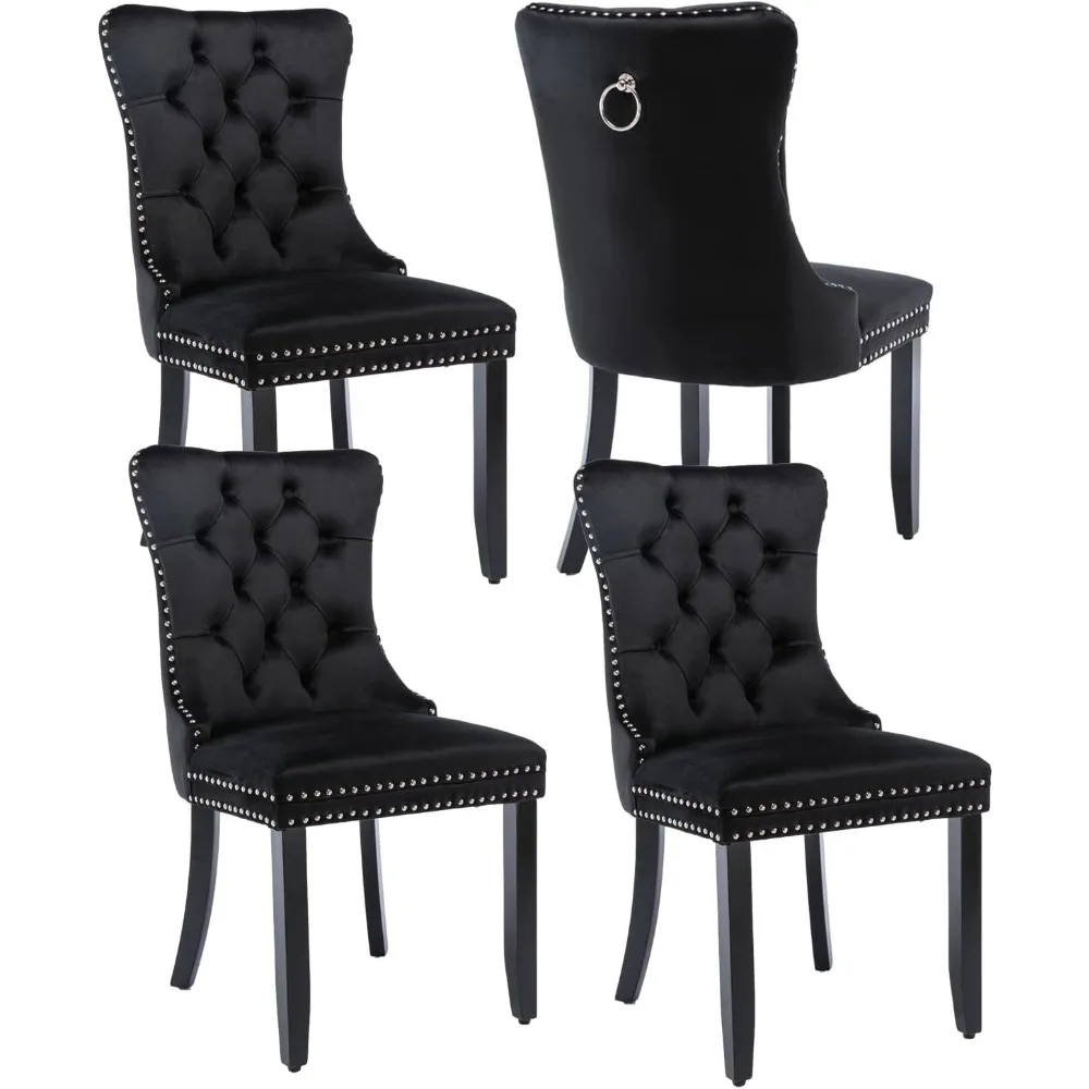 Black Velvet Dining Chairs Set of 4, Upholstered Dining Room Chairs with Back Ring Pull Trim and Solid Wood Legs,Modern Dining
Black Velvet Dining Chairs Set of 4, Upholstered Dining Room Chairs with Back Ring Pull Trim and Solid Wood Legs,Modern Dining