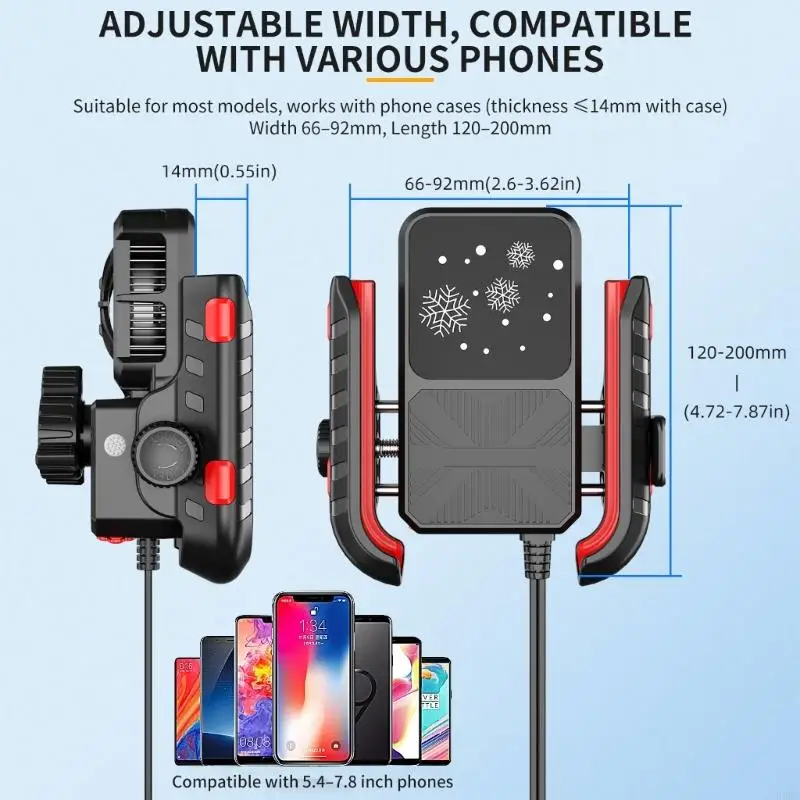 Universal Smartphone Holder Support With Temperature Control For Bike Navigation R6FB
Universal Smartphone Holder Support With Temperature Control For Bike Navigation R6FB