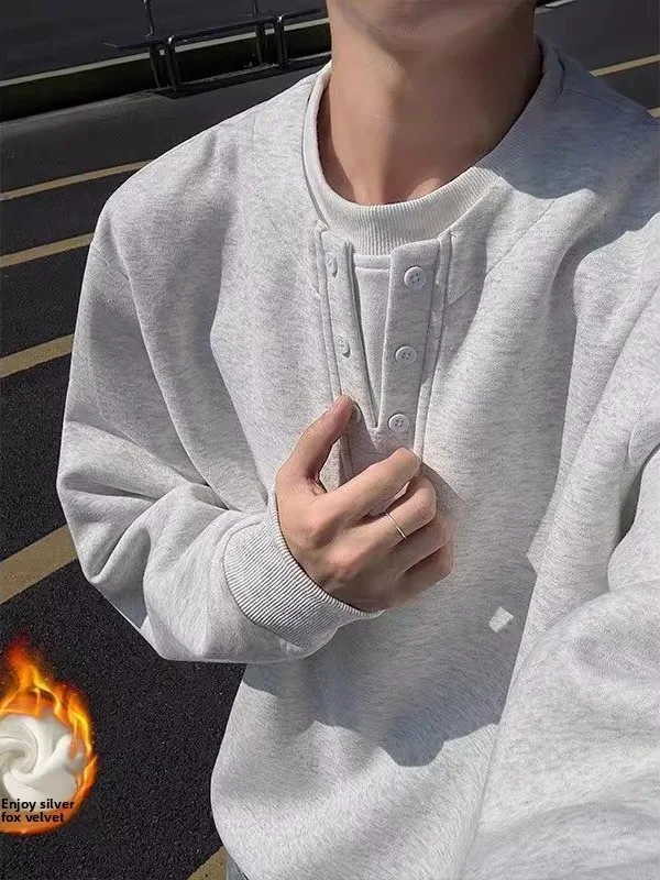 Cleanfit Henry Collar Faux Two-Piece Long Sve T-irt Men's Sle Autumn Winter Warm Fce Lined Hoodie Youth Trendy Loos...
Cleanfit Henry Collar Faux Two-Piece Long Sve T-irt Men's Sle Autumn Winter Warm Fce Lined Hoodie Youth Trendy Loos...