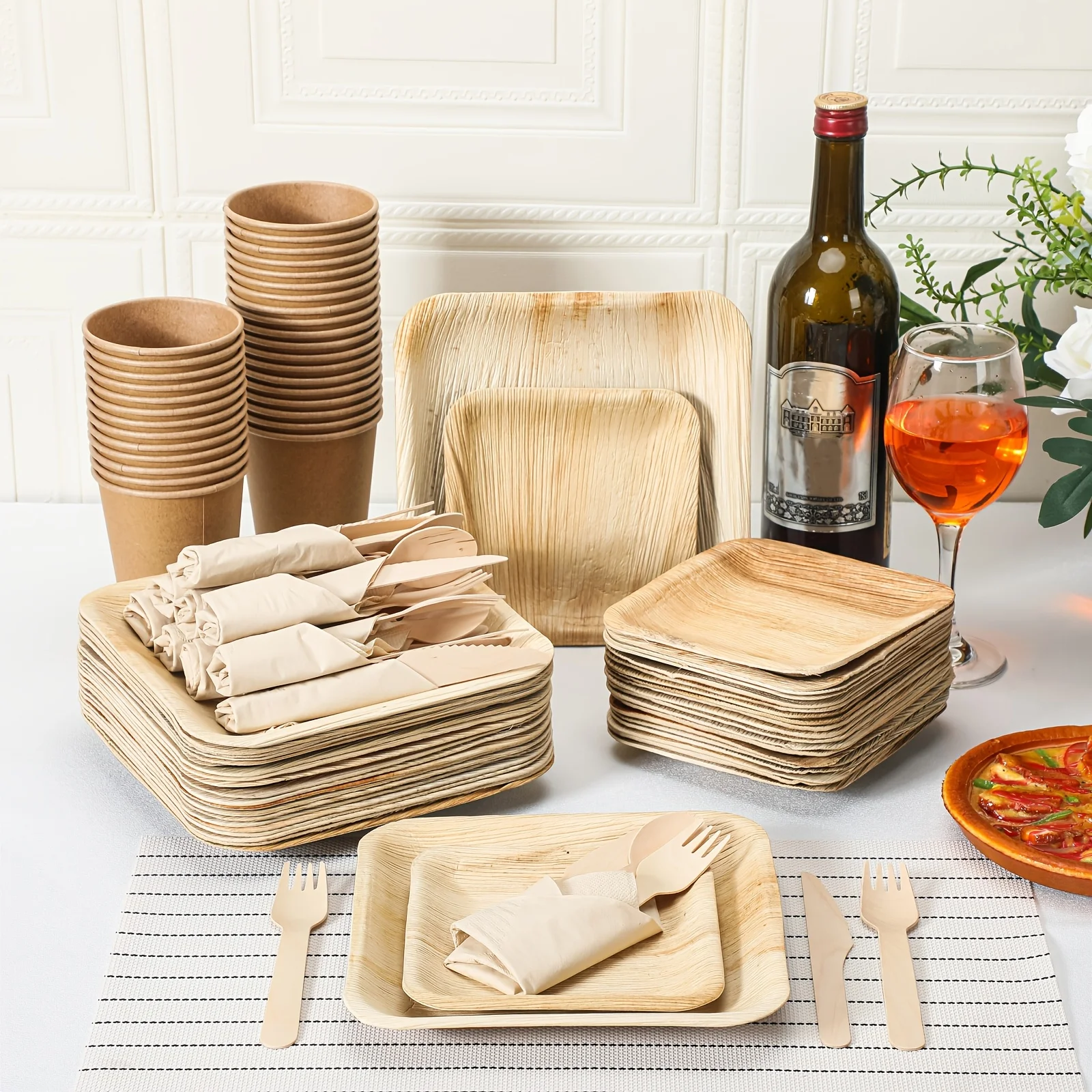 350pcs Palm Leaf Disposable Dinnerware Set For 50 Guests, 50 Square Palm Leaf Plates 50 Dessert Plates 50 Forks 50 Spoons 50 Knives 50 Cups 50 Paper Napkins For Wedding Birthday Party Supplies
350pcs Palm Leaf Disposable Dinnerware Set For 50 Guests, 50 Square Palm Leaf Plates 50 Dessert Plates 50 Forks 50 Spoons 50 Knives 50 Cups 50 Paper Napkins For Wedding Birthday Party Supplies