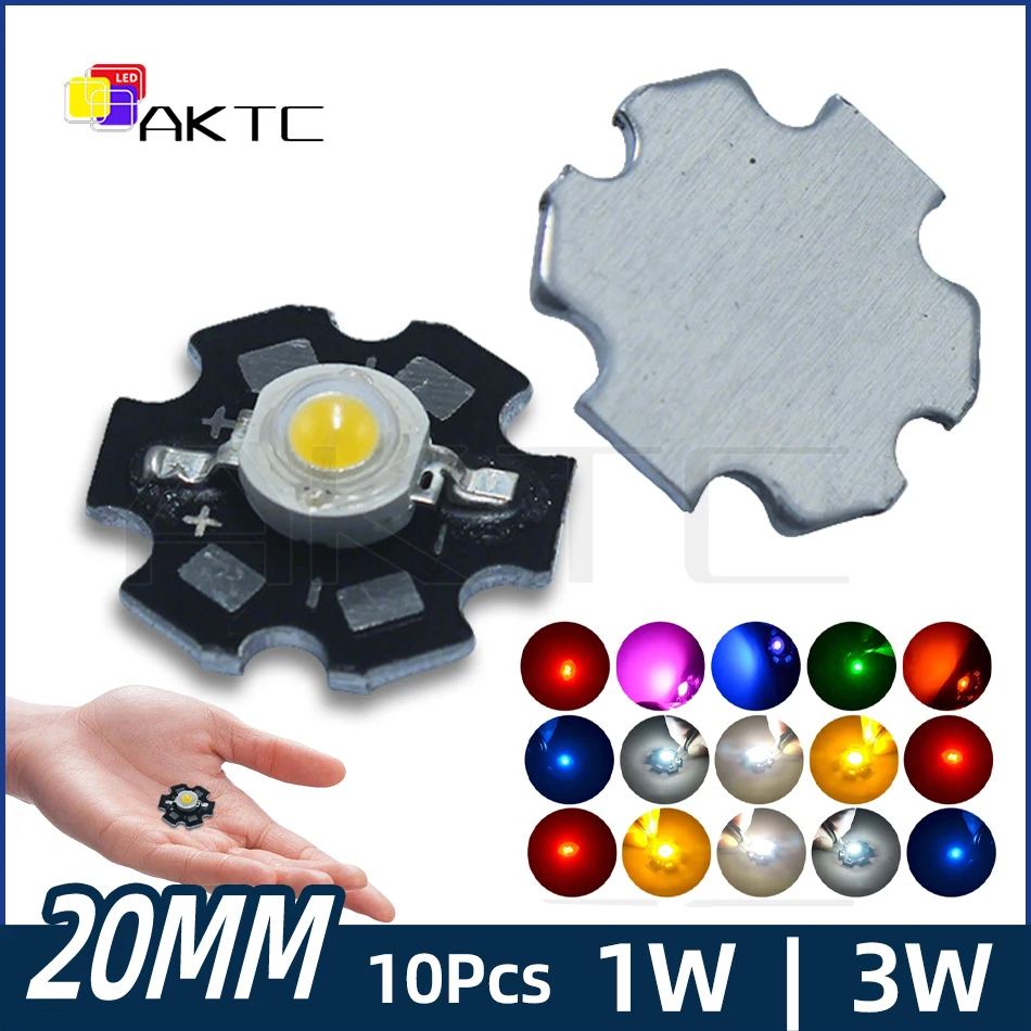 1W 3W High Power LED Beads with 20mm Heat Sink Board Red/Green/Blue/White/Yellow/Pink/Purple/UV395nm RGBW for Lighting/Decor/DIY
1W 3W High Power LED Beads with 20mm Heat Sink Board Red/Green/Blue/White/Yellow/Pink/Purple/UV395nm RGBW for Lighting/Decor/DIY