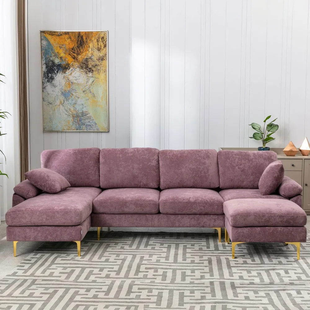 U-Shaped Sectional Sofa Couch, Modern Velvet L-Shaped Couch Set with Chaise Lounge, Ottoman and Pillows
U-Shaped Sectional Sofa Couch, Modern Velvet L-Shaped Couch Set with Chaise Lounge, Ottoman and Pillows