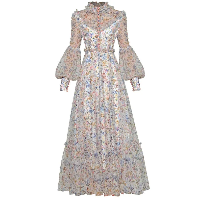 2023 Fashion Spring Women's Stand collar Lantern Sleeve Ruffles Mesh Floral Print Vacation Party Maxi Dresses
2023 Fashion Spring Women's Stand collar Lantern Sleeve Ruffles Mesh Floral Print Vacation Party Maxi Dresses