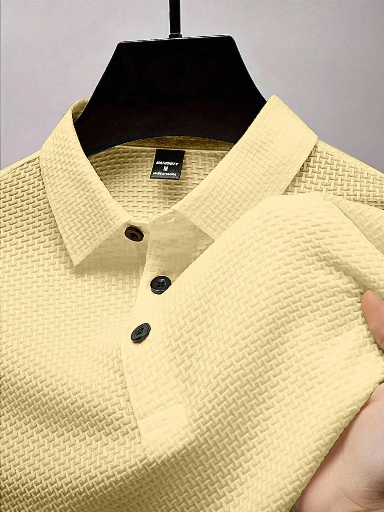 Men's Summer Casual Textured Solid Color Polo Shirt with Button Placket
Men's Summer Casual Textured Solid Color Polo Shirt with Button Placket
