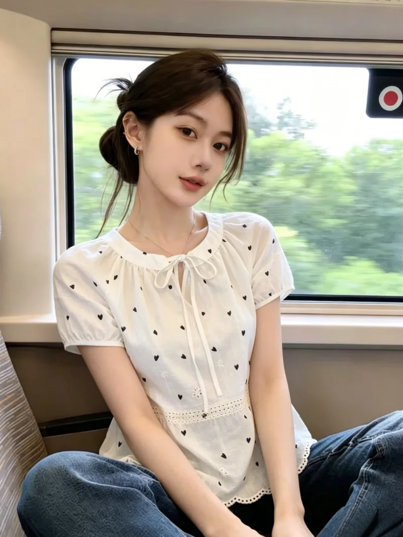 Sweet Heart Polka Dot Belted Short Sleeve Shirt Women's Summer New Design Sense Korean Style Straight Cut Silk Top
Sweet Heart Polka Dot Belted Short Sleeve Shirt Women's Summer New Design Sense Korean Style Straight Cut Silk Top
