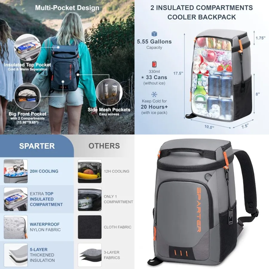 Backpack Cooler Insulated Leak Proof/ s, 2 Insulated Compartments Thermal Bag, Portable Lightweight Beach Travel Camping Lunch
Backpack Cooler Insulated Leak Proof/ s, 2 Insulated Compartments Thermal Bag, Portable Lightweight Beach Travel Camping Lunch