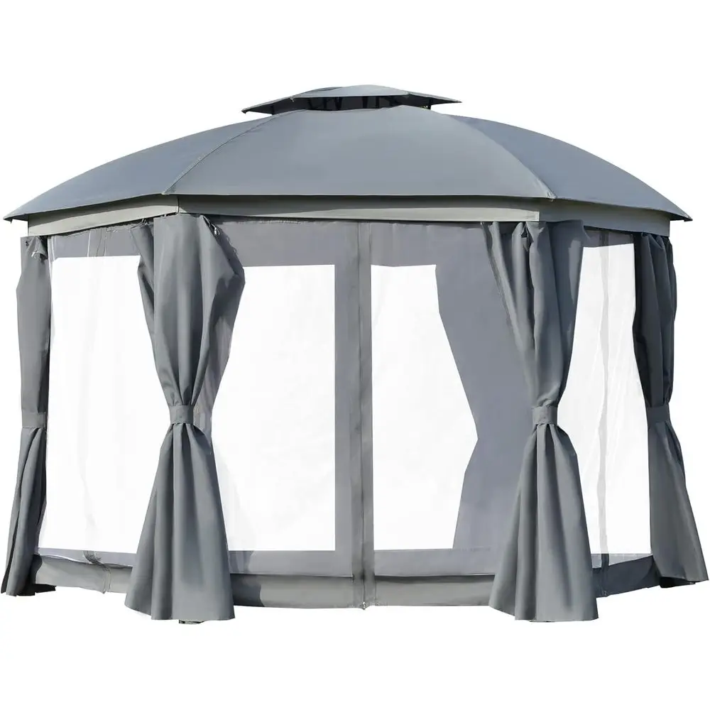 Круглая уличная беседка 12' x 12' с двойной крышей, сетчатыми боковыми стенками, шторами и дверью на молнии - прочная стальная рама, серый цвет
Круглая уличная беседка 12' x 12' с двойной крышей, сетчатыми боковыми стенками, шторами и дверью на молнии - прочная стальная рама, серый цвет