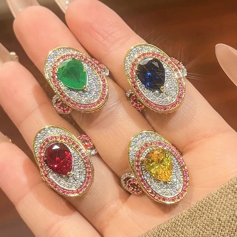 Luxurious Green Blue Water Drop Gemstone Adjustable Rings for Women Elegant Design with Diamond Ruby Accents Fashionable Jewelry
Luxurious Green Blue Water Drop Gemstone Adjustable Rings for Women Elegant Design with Diamond Ruby Accents Fashionable Jewelry