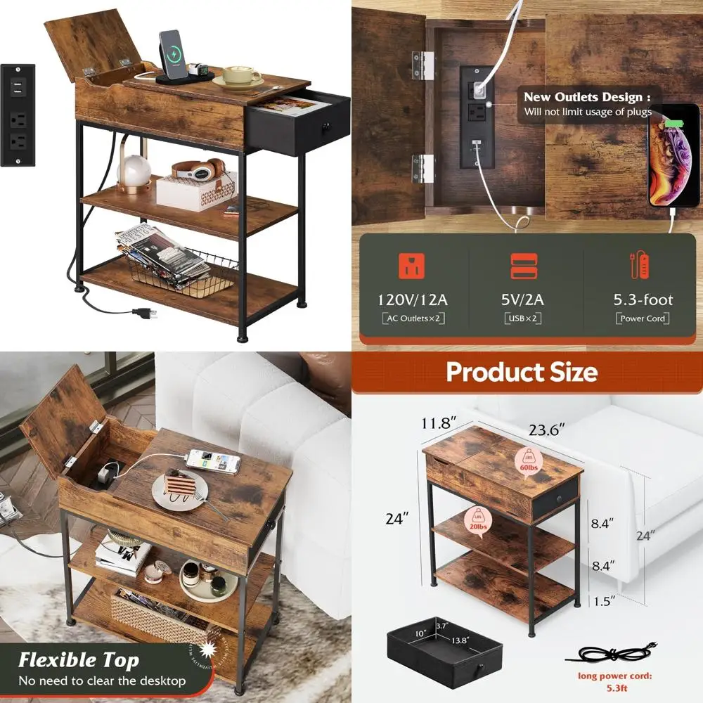 Charging Station Couch Side Table for Living Room, Narrow End Table with Fabric Drawer for Bedroom, Stylish Storage Solution
Charging Station Couch Side Table for Living Room, Narrow End Table with Fabric Drawer for Bedroom, Stylish Storage Solution