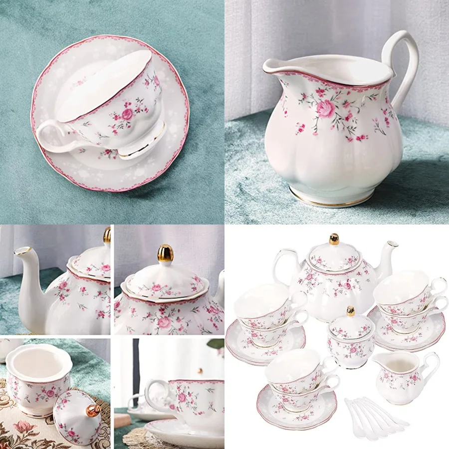 Vintage Porcelain Tea Set for Women Tea Party, Cup and Saucer Set for 6, Wedding Floral Teapot Set for Adults, Rose
Vintage Porcelain Tea Set for Women Tea Party, Cup and Saucer Set for 6, Wedding Floral Teapot Set for Adults, Rose