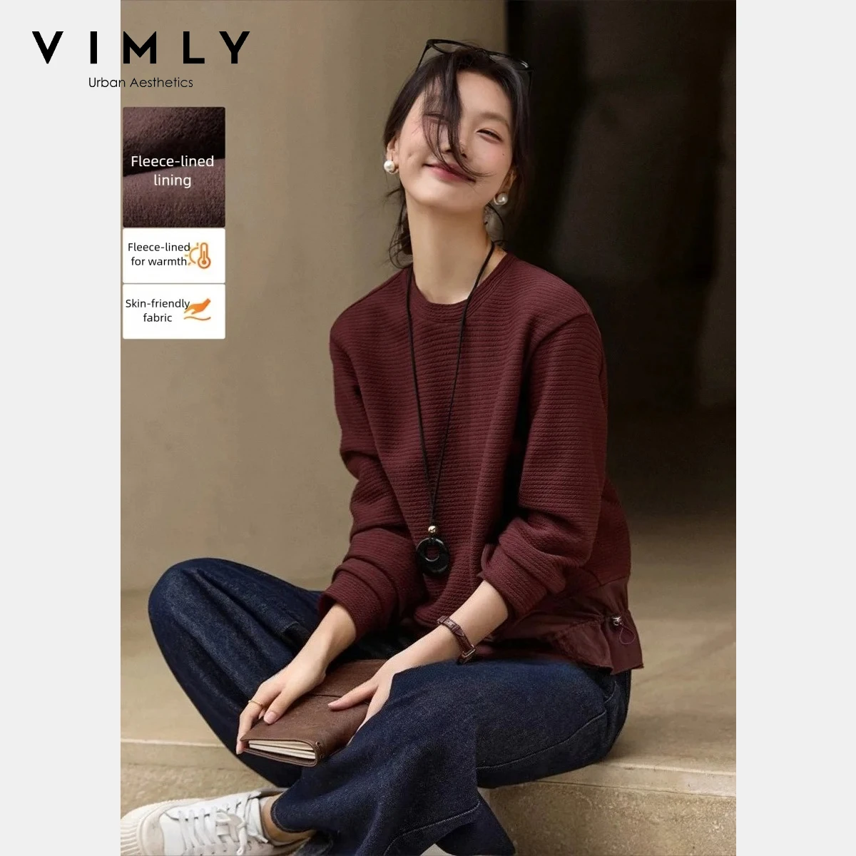 VIMLY Sweatshirts for Women 2025 Winter Fleece Lined Round Neck Knitting Thick Sweatshirt Long Sleeves Woman Clothing A3371
VIMLY Sweatshirts for Women 2025 Winter Fleece Lined Round Neck Knitting Thick Sweatshirt Long Sleeves Woman Clothing A3371