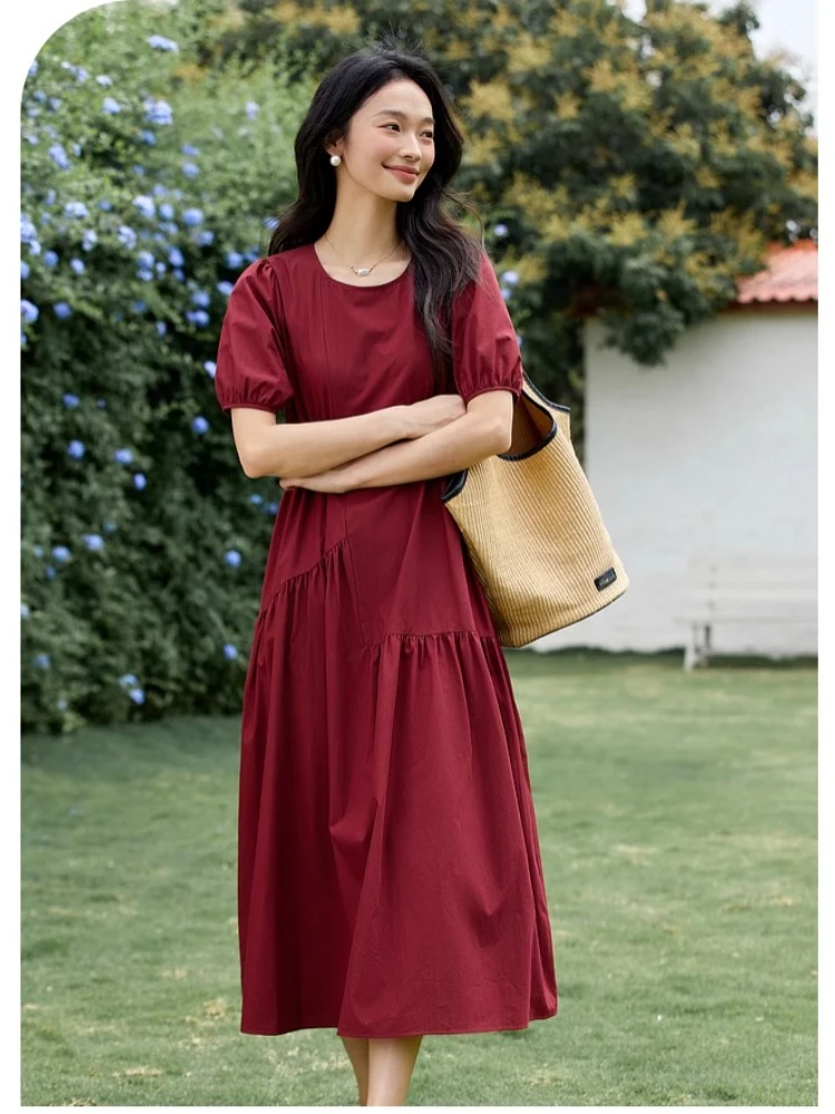VIMLY Cherry Red Midi Dress Women's 2025 Summer French Vintage Irregular Pleated Puff Sleeve O-neck A-line Woman Dresses A1858
VIMLY Cherry Red Midi Dress Women's 2025 Summer French Vintage Irregular Pleated Puff Sleeve O-neck A-line Woman Dresses A1858