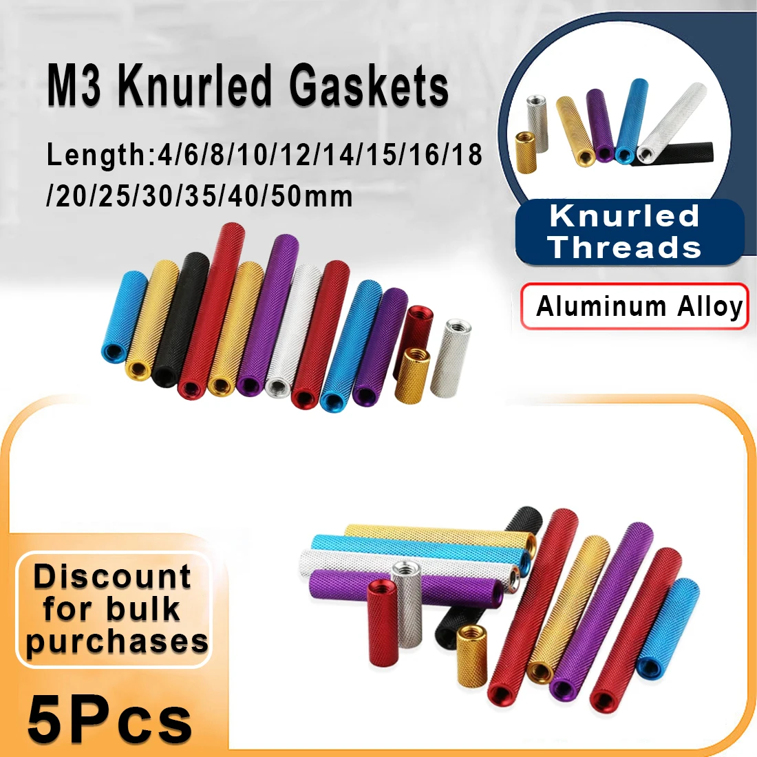 5Pcs Aluminum Standoff Spacer M3 Knurled Hex Coupling Rods for Drone, RC Models, 3D Printer - Anodized 11 Colors
5Pcs Aluminum Standoff Spacer M3 Knurled Hex Coupling Rods for Drone, RC Models, 3D Printer - Anodized 11 Colors