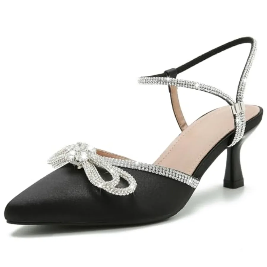Women's Rhinstone Wedding Low Heel Slingback Kitten Heels, Adjustable Strap Pointed Toe Bow Pumps Prom Dress Shoes
Women's Rhinstone Wedding Low Heel Slingback Kitten Heels, Adjustable Strap Pointed Toe Bow Pumps Prom Dress Shoes