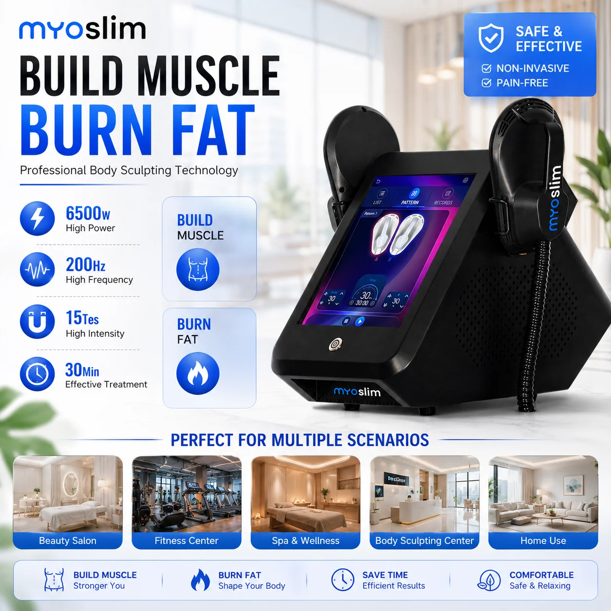 MYOslim 6500W 15Tesla 200HZ Electromagnetic EMS Body Sculpting Machine Muscle Toning Abdomen Buttocks Thighs Salon Home Use
MYOslim 6500W 15Tesla 200HZ Electromagnetic EMS Body Sculpting Machine Muscle Toning Abdomen Buttocks Thighs Salon Home Use