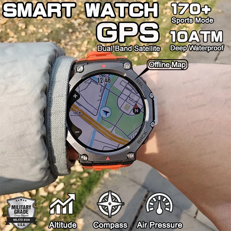 Уличные оригинальные военные GPS-часы для мужчин, водонепроницаемые до 10ATM, с компасом, AMOLED-экраном, двухдиапазонным GNSS, аккумулятором 500 мАч, HD-вызовами и функцией звонков
Уличные оригинальные военные GPS-часы для мужчин, водонепроницаемые до 10ATM, с компасом, AMOLED-экраном, двухдиапазонным GNSS, аккумулятором 500 мАч, HD-вызовами и функцией звонков